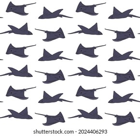 Vector seamless pattern of hand drawn doodle sketch colored skate fish devil fish isolated on white background