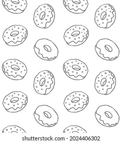 Vector seamless pattern of hand drawn doodle sketch donut isolated on white background