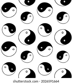 Vector seamless pattern of hand drawn doodle sketch Yin Yang symbol isolated on white background