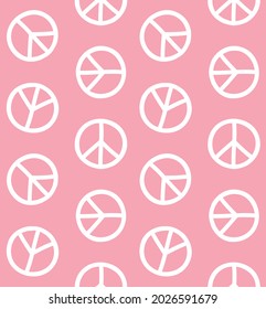 Vector seamless pattern of hand drawn doodle sketch peace sign isolated on pink background