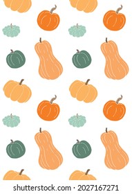 Vector seamless pattern of hand drawn doodle sketch colored pumpkin isolated on white background
