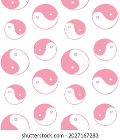 Vector seamless pattern of hand drawn doodle sketch pink Yin Yang isolated on white background