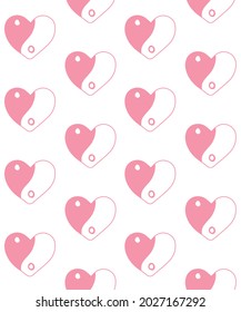 Vector seamless pattern of hand drawn doodle sketch pink Yin Yang heart symbol isolated on white background