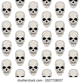 Vector seamless pattern of hand drawn doodle sketch human skull isolated on white background