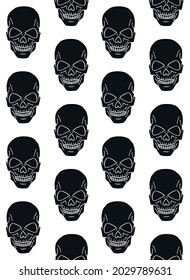 Vector seamless pattern of hand drawn doodle sketch black human skull isolated on white background