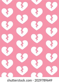 Vector Seamless Pattern Of Hand Drawn Doodle Sketch Broken Heart Isolated On Pink Background