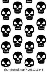 Vector seamless pattern of hand drawn doodle sketch black skull isolated on white background