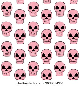 Vector seamless pattern of hand drawn doodle sketch pink skull isolated on white background