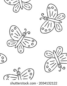 Vector Seamless Pattern Of Hand Drawn Doodle Sketch Butterfly Butter Fly Isolated On White Background