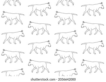 Vector seamless pattern of hand drawn doodle sketch bull terrier dog isolated on white background