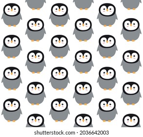 Vector seamless pattern of hand drawn doodle flat cartoon penguin isolated on white background