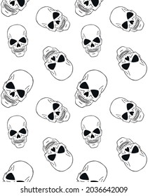 Vector seamless pattern of hand drawn doodle sketch skull isolated on white background