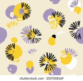 Vector seamless pattern with hand drawn dandelions. Brush strokes abstract print.