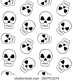 Vector seamless pattern of hand drawn doodle sketch skull isolated on white background