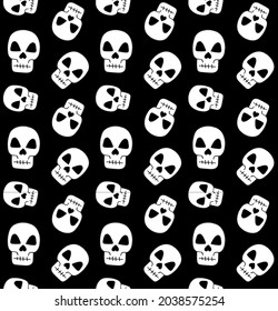 Vector seamless pattern of hand drawn doodle sketch skull isolated on black background