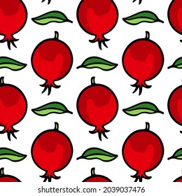 Vector seamless pattern with hand drawn graceful pomegranate fruits and leaves. Beautiful ink drawing, graphic style. Food and nature design elements. Perfect for prints and patterns