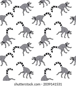 Vector seamless pattern of hand drawn doodle sketch colored lemur isolated on white background