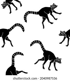 Vector seamless pattern of hand drawn doodle sketch black lemur isolated on white background