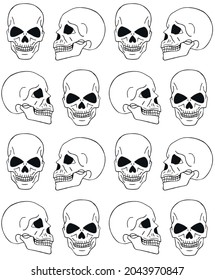 Vector seamless pattern of hand drawn doodle sketch human skull isolated on white background