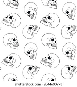 Vector seamless pattern of hand drawn doodle sketch human skull isolated on white background