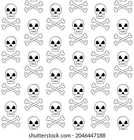 Vector seamless pattern of hand drawn doodle sketch skull and crossed bones isolated on white background