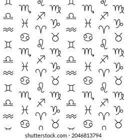 Vector seamless pattern of hand drawn doodle sketch astrological zodiac sign isolated on white background