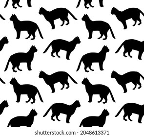 Vector seamless pattern of hand drawn cat silhouette isolated on white background