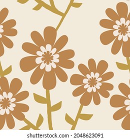 Vector seamless pattern with hand drawn wild flower illustration, flower floral design for scrap book wallpaper textile craft paper. Playful illustration colors for aesthetic.