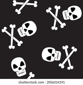 Vector seamless pattern of hand drawn doodle sketch skull and crossed bones isolated on black background