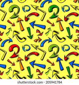 Vector seamless pattern of hand drawn colorful comics arrows in cartoon style
