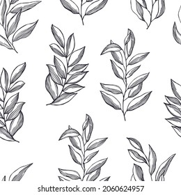 Vector seamless pattern  with  hand drawn  leaves.