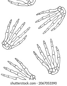 Vector seamless pattern of hand drawn doodle sketch skeleton hand isolated on white background