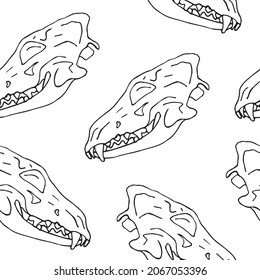 Vector seamless pattern of hand drawn doodle sketch dog wolf skull isolated on white background