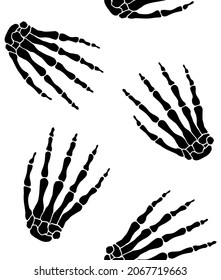 Vector seamless pattern of hand drawn doodle sketch black skeleton hand isolated on white background