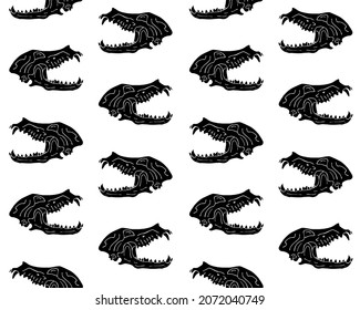 Vector Seamless Pattern Of Hand Drawn Doodle Sketch Black Dog Wolf Skull Isolated On White Background