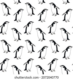 Vector seamless pattern of hand drawn doodle sketch colored penguin isolated on white background
