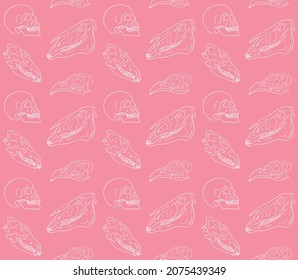 Vector seamless pattern of hand drawn doodle sketch animal and human skull isolated on pink background