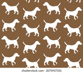 Vector seamless pattern of hand drawn doodle sketch Jack Russell Terrier dog silhouette isolated on brown background