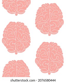 Vector seamless pattern of hand drawn doodle sketch pink brain isolated on white background