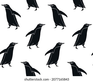 Vector seamless pattern of hand drawn doodle sketch black penguin isolated on white background