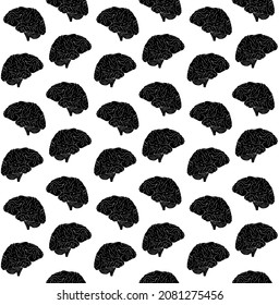 Vector seamless pattern of hand drawn doodle sketch black brain isolated on white background
