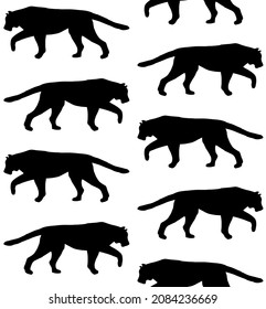 Vector seamless pattern of hand drawn tiger silhouette isolated on white background