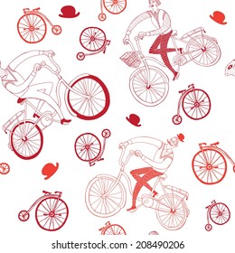 Vector seamless pattern with hand drawn vintage bicycles 