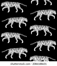 Vector seamless pattern of hand drawn tiger silhouette isolated on white background
