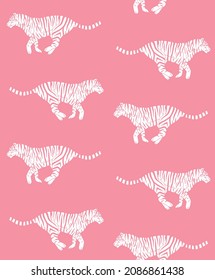 Vector seamless pattern of hand drawn doodle sketch tiger isolated on pink background