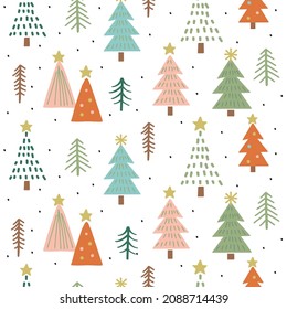 Vector seamless pattern with hand drawn Christmas trees