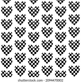 Vector seamless pattern of hand drawn doodle sketch chess board checkered heart isolated on white background