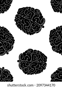 Vector seamless pattern of hand drawn sketch doodle black brains isolated on white background 