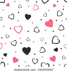 Vector seamless pattern with hand drawn hearts. St.Valentine`s day