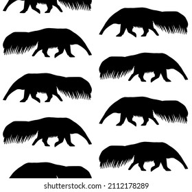 Vector seamless pattern of hand drawn anteater silhouette isolated on white background